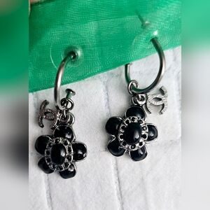Chanel Enamel & Strass CC Flower Drop Earrings